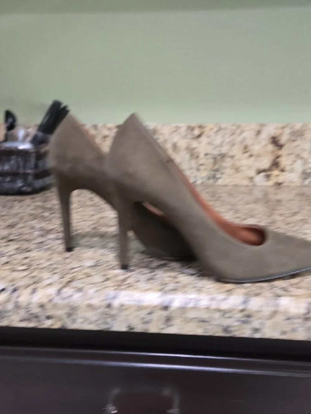 Christian Siriano Olive Suede Pointed-Toe Pumps